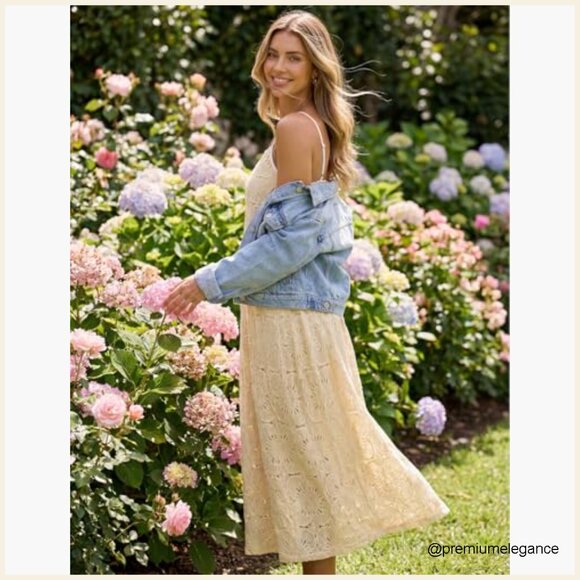 Summer Spaghetti Strap Floral Lace Maxi Dress with Pockets - Picture 3 of 7